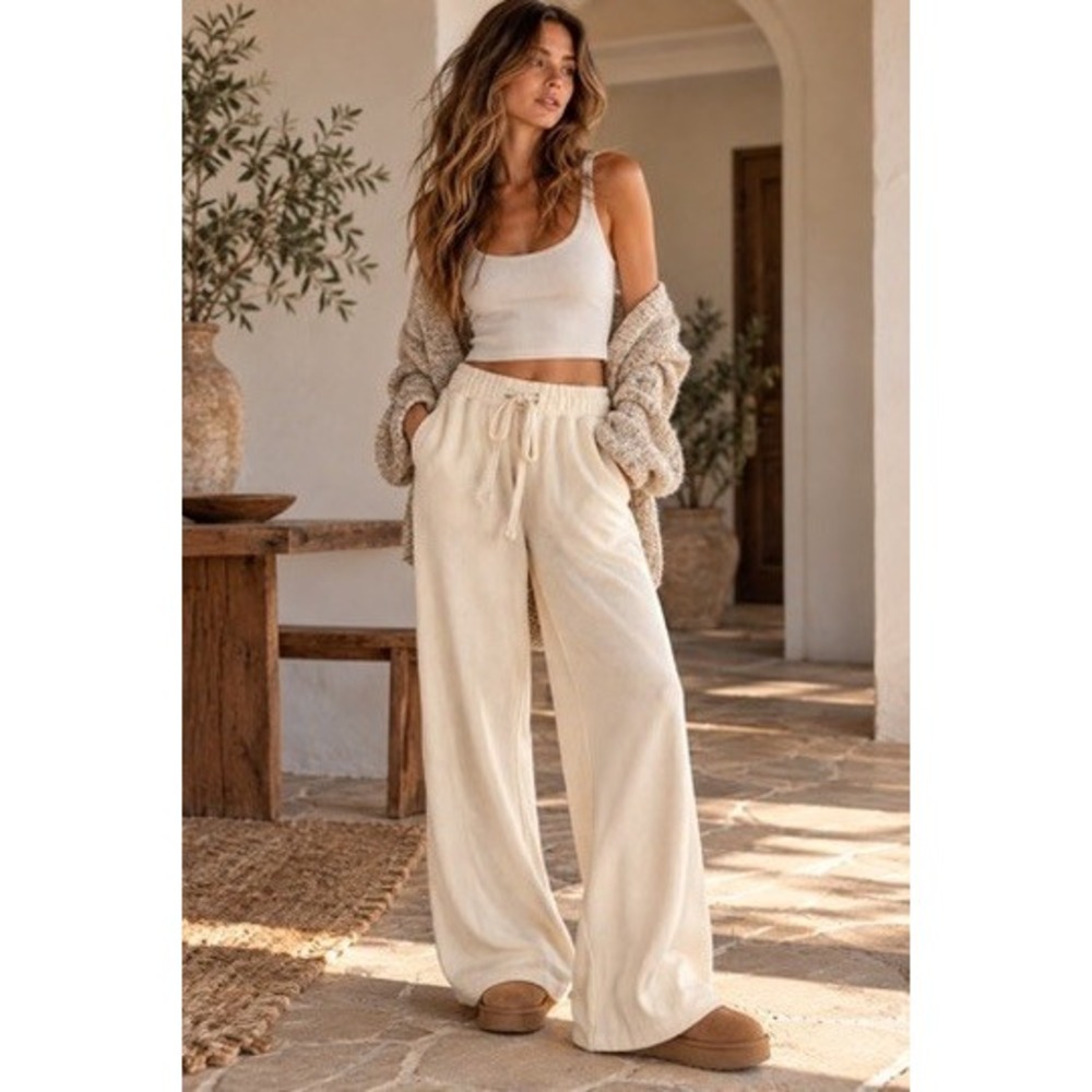 Out From Under Cream Waffle Knit Wide Leg Lounge Pants Small Urban Outfitters